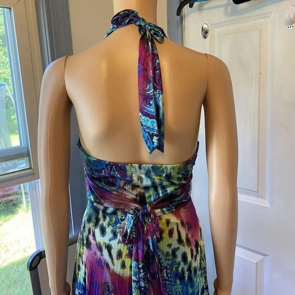 Speckless Maxi Evening Dress S Halter V Neck Abstract Multicolor Art To Wear Art - Picture 6 of 11